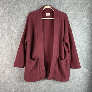 Marine Layer Birdseye Open Front Cardigan Sweater L Burgundy Pockets Nautical